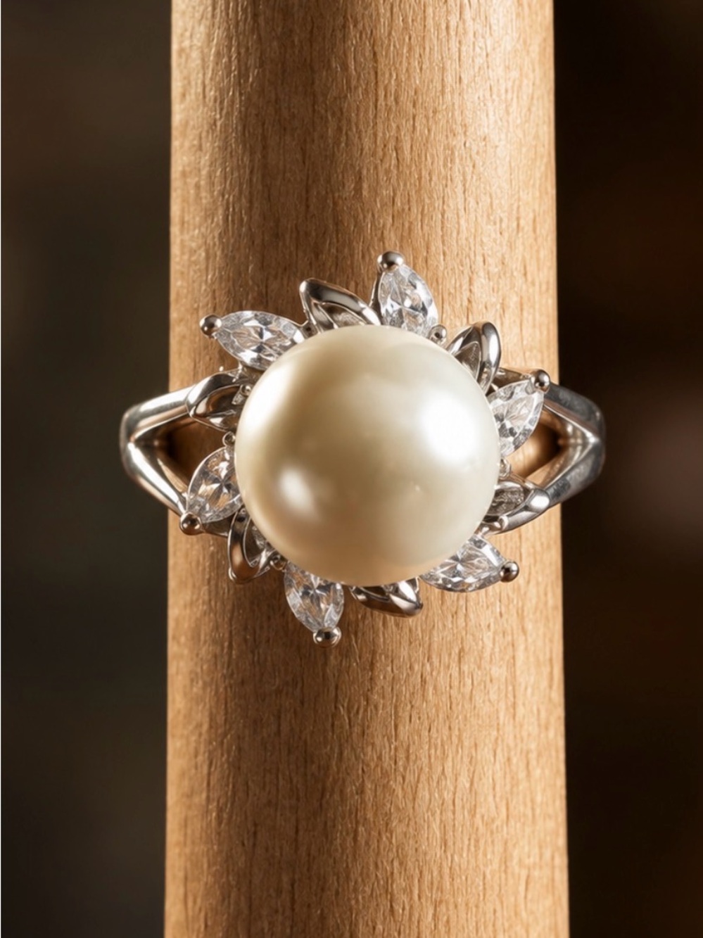 Classic Pearl and Cubic Zirconia Halo Ring - White Pearl